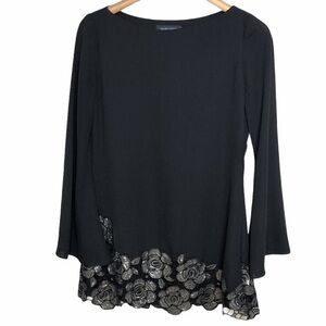 Marciano Sequin Rose Detail Shift Dress Size XS Black Long Sleeve